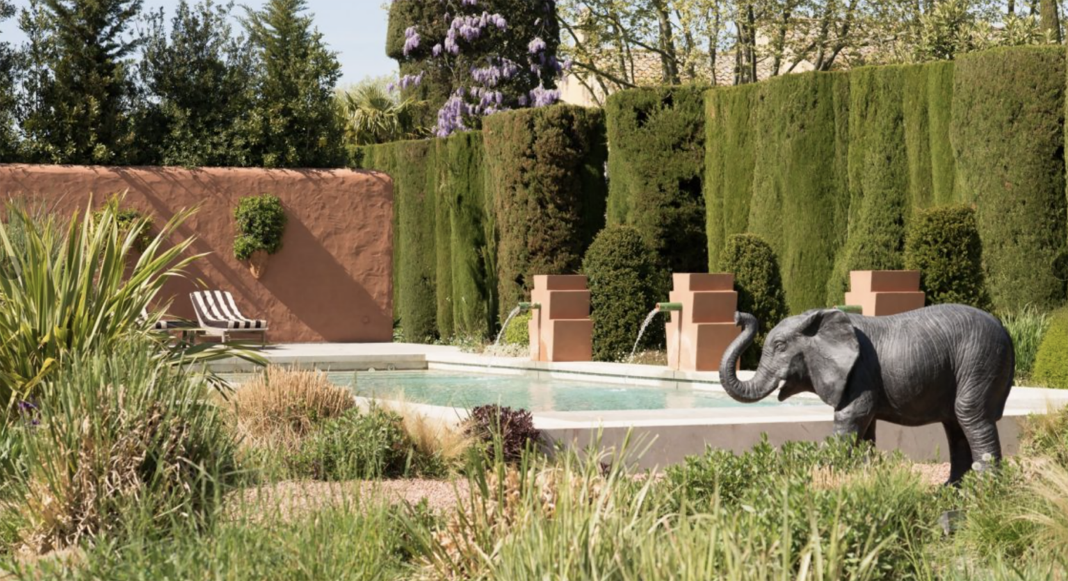 the african pool garden at Les Confines