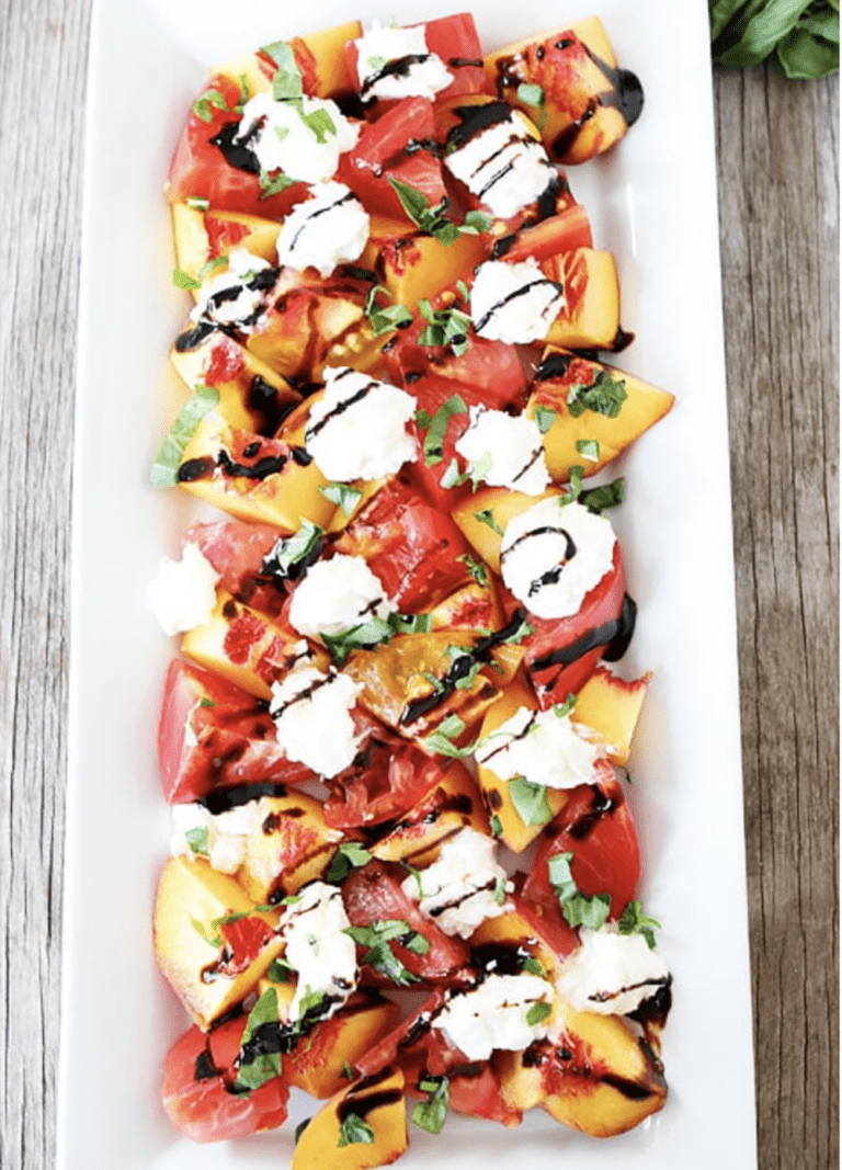 tomato peach and burrata salad