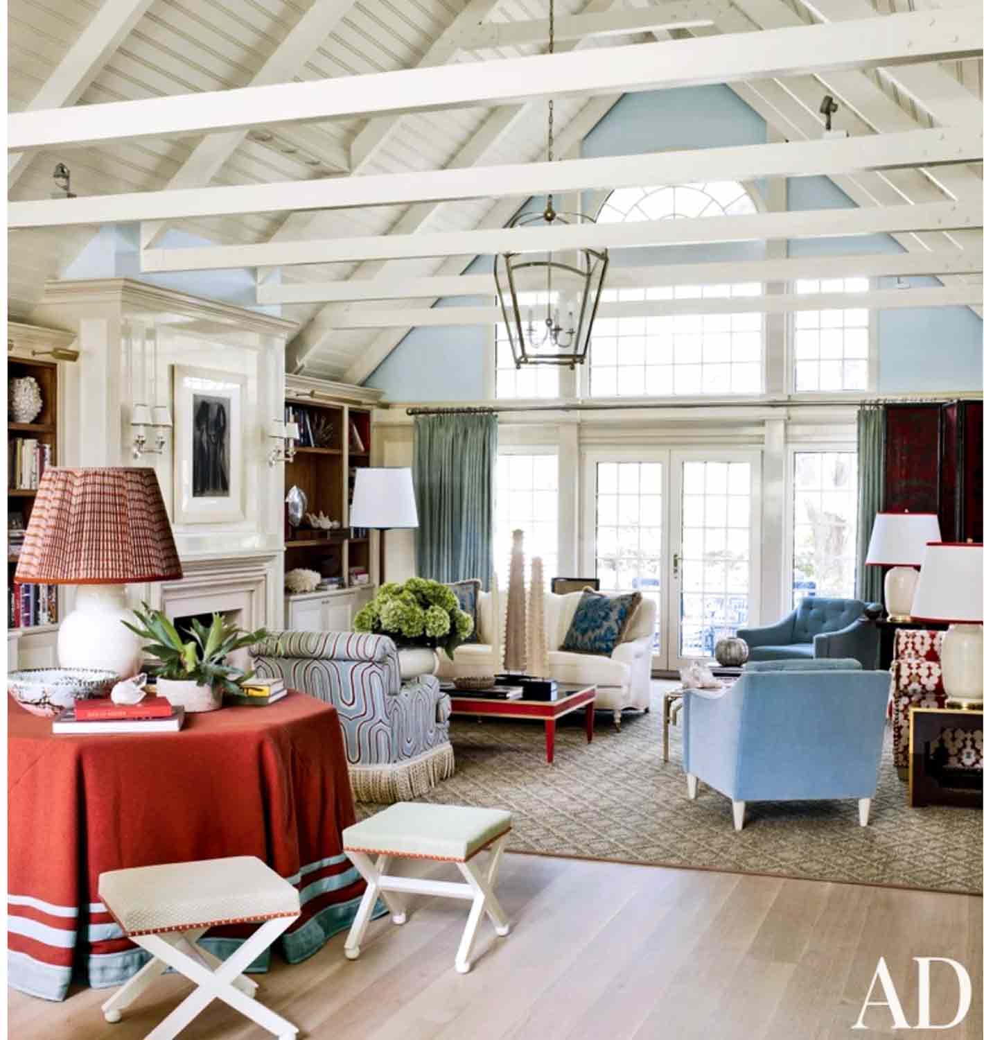 red skirted table Christopher Maya design, William Waldron photography