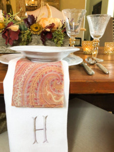 fall tablescape with paisley napkins