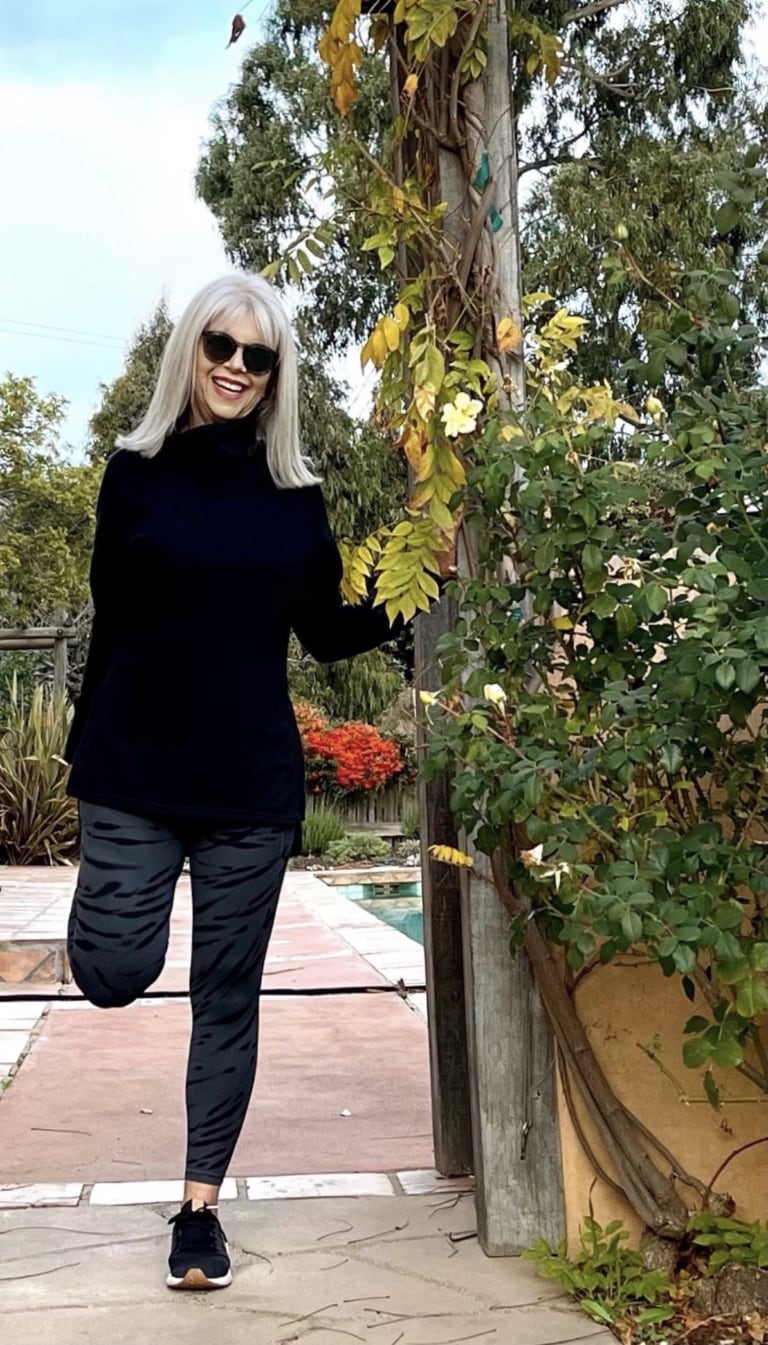 cindy hattersley in Athleta leggings, and new balance sneakers