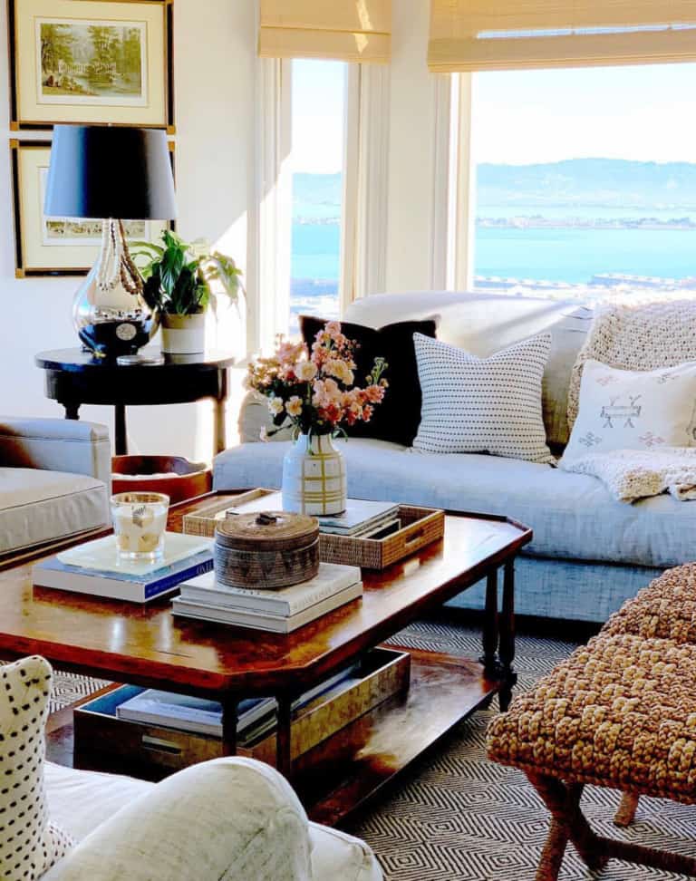 mary ann's living room with view of the bay