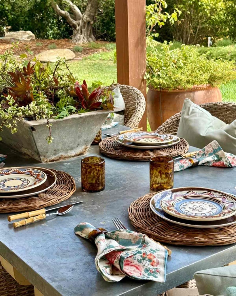 Blue and Brown Tablescape when it is too Hot to cook