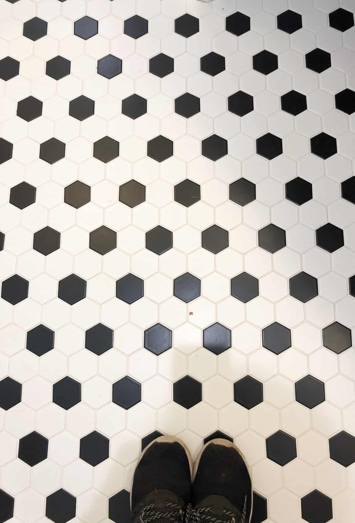 hexagonal black and white floor tile