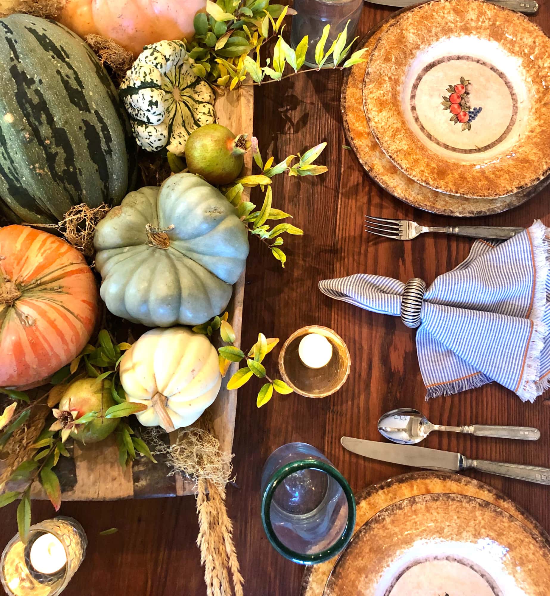 antique dough bowl with pumpkins