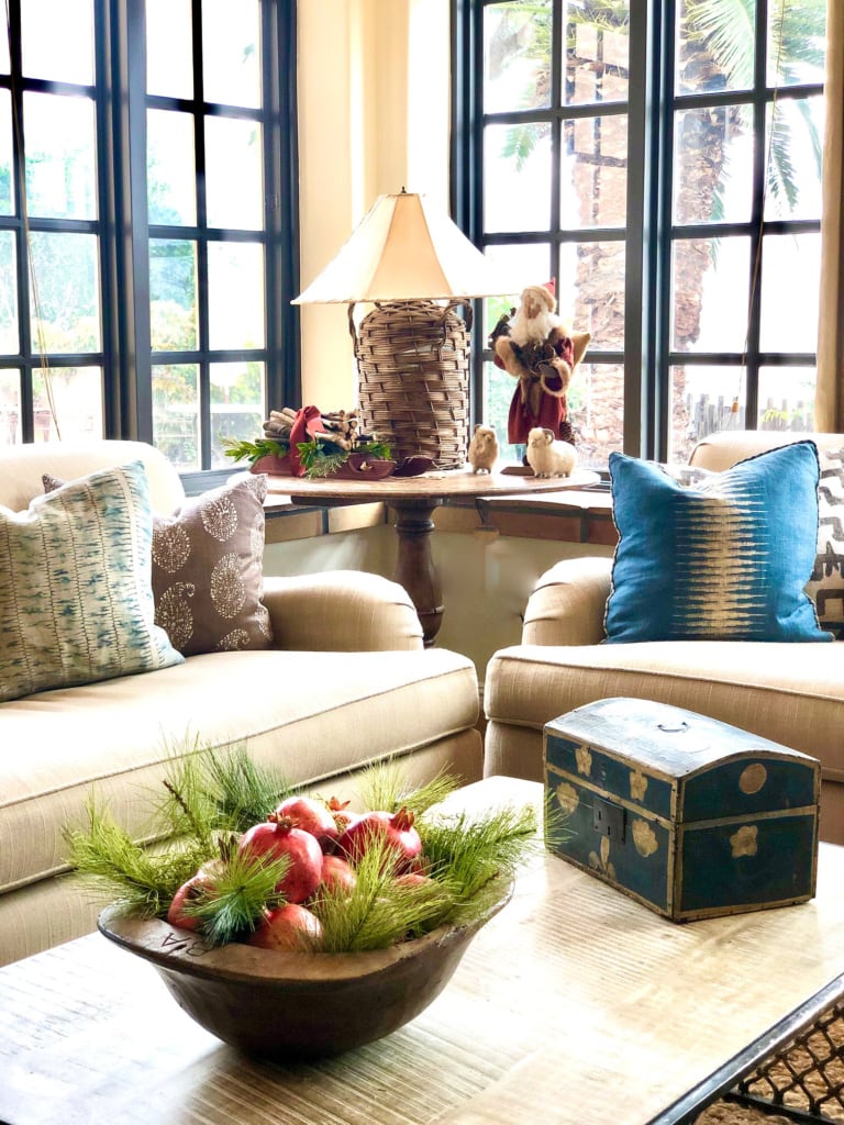 coffee table decked out for Christmas