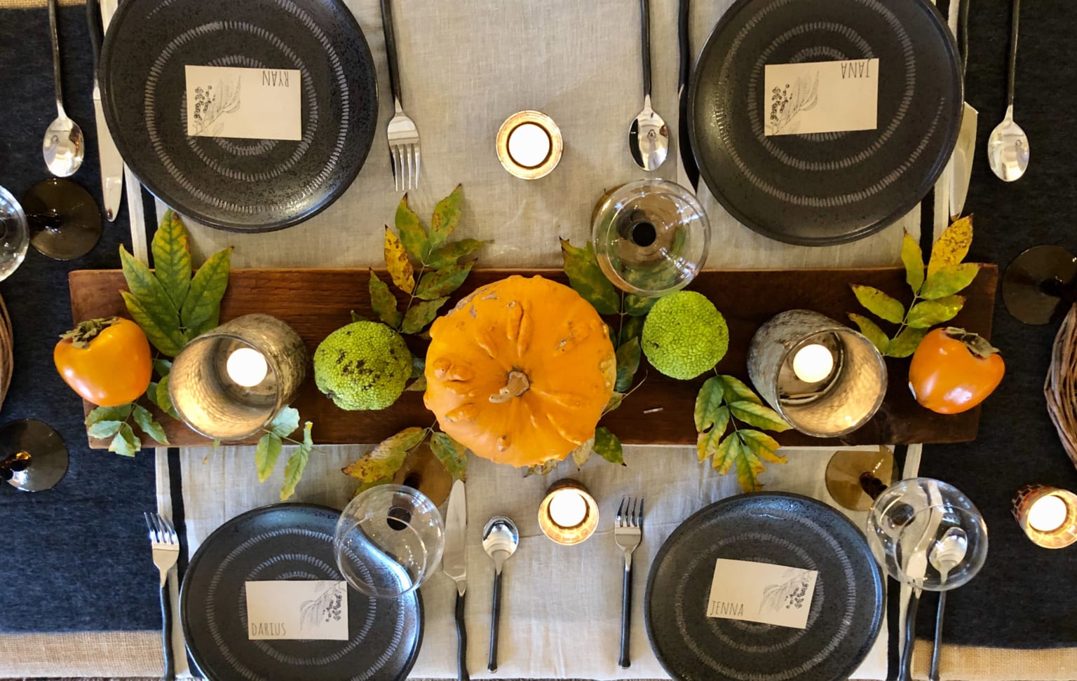 thanksgving table in black and orange by cindy hattersley design