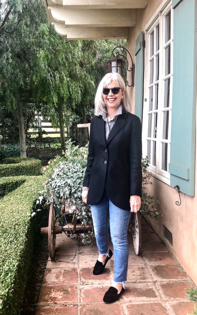 cindy hattersley in Peruvian Connection Black Blazer and Jeans