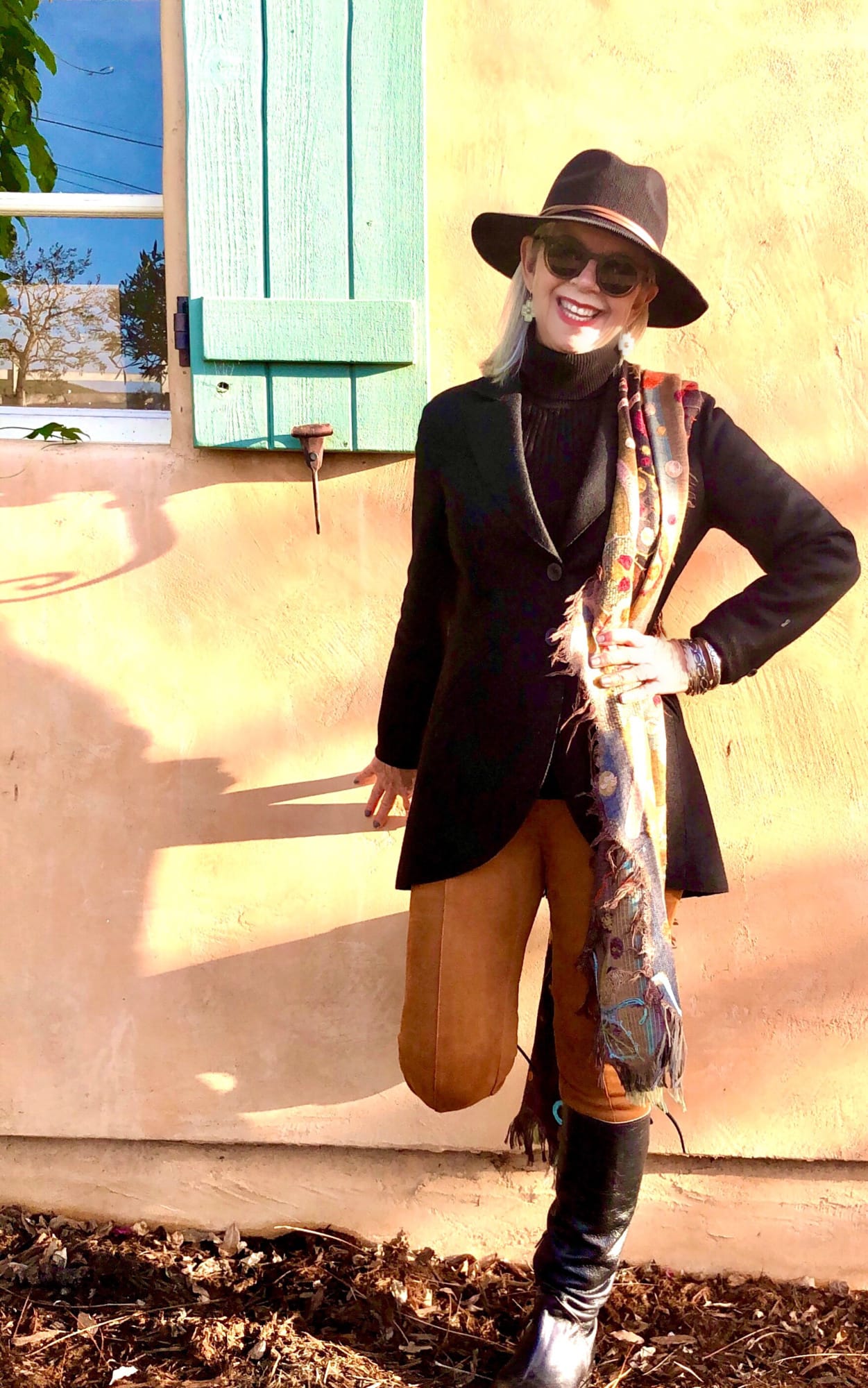 cindy hattersley in peruvian connection blazer and anthro leggings