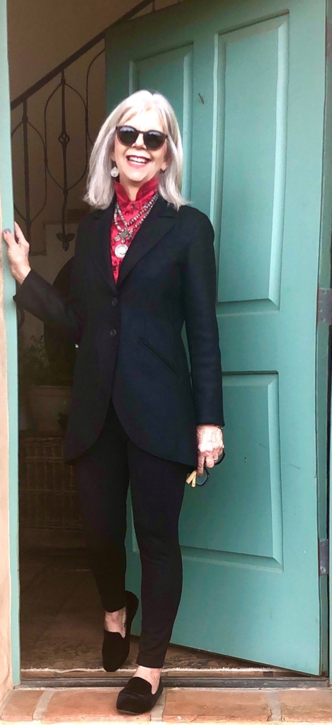 cindy hattersley in peruvian connection blazer and red shirt