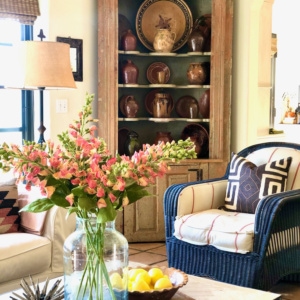 cindy hattersley's family room with corner cupboard