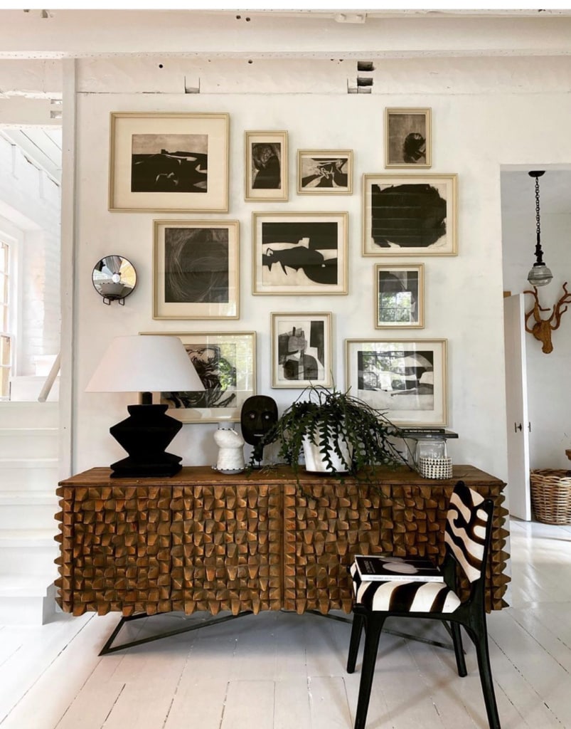 jill sharp weeks console and gallery wall