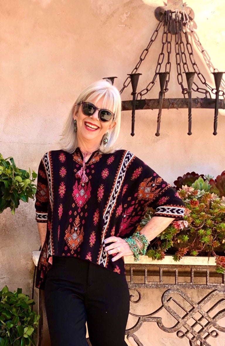 Cindy Hattersley in Peruvian Connection Santorini Pullover