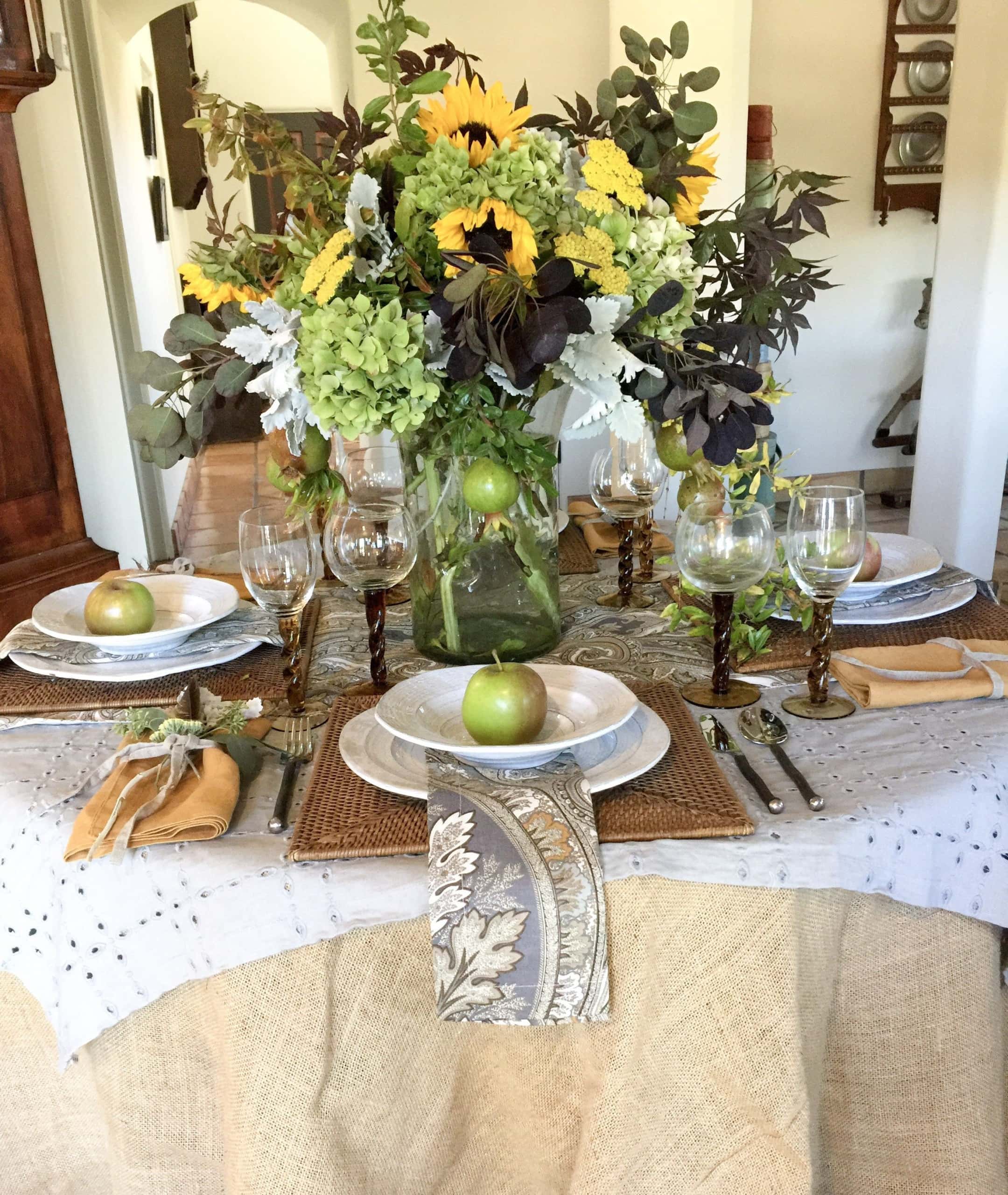 fall tablescape with sunflowers