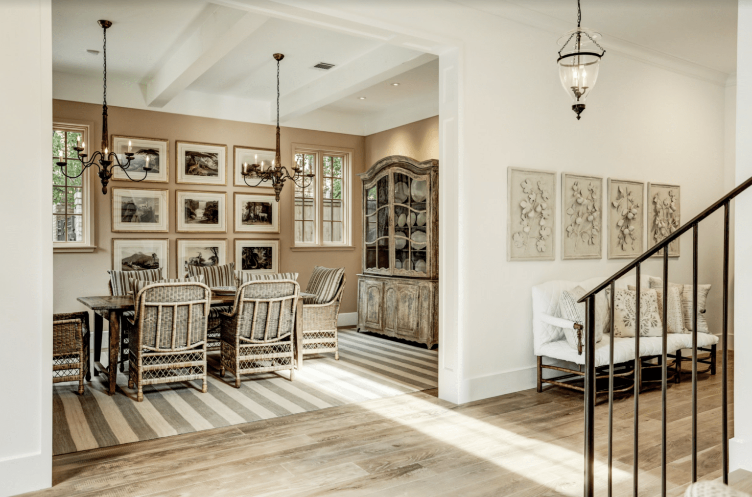 glasser copper designed entry and dining in milieu showhouse