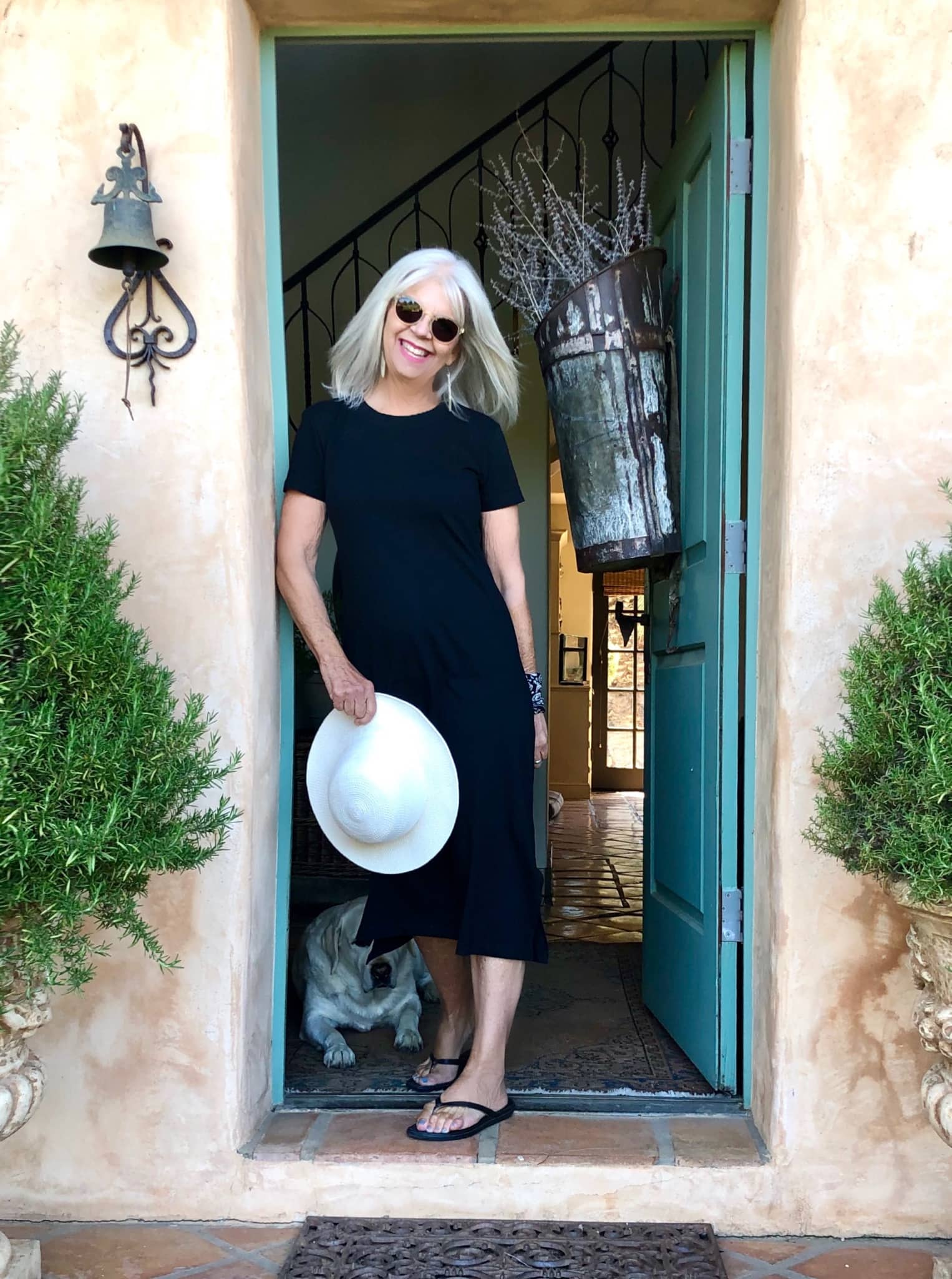 Over 50 Fashion blogger Cindy Hattersley in J Crew T Shirt midi dress