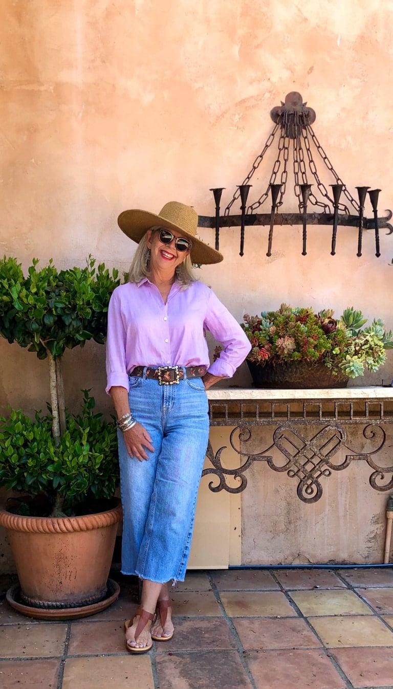 over 50 fashion blogger cindy hattersley in peruvian connection hat and jeans