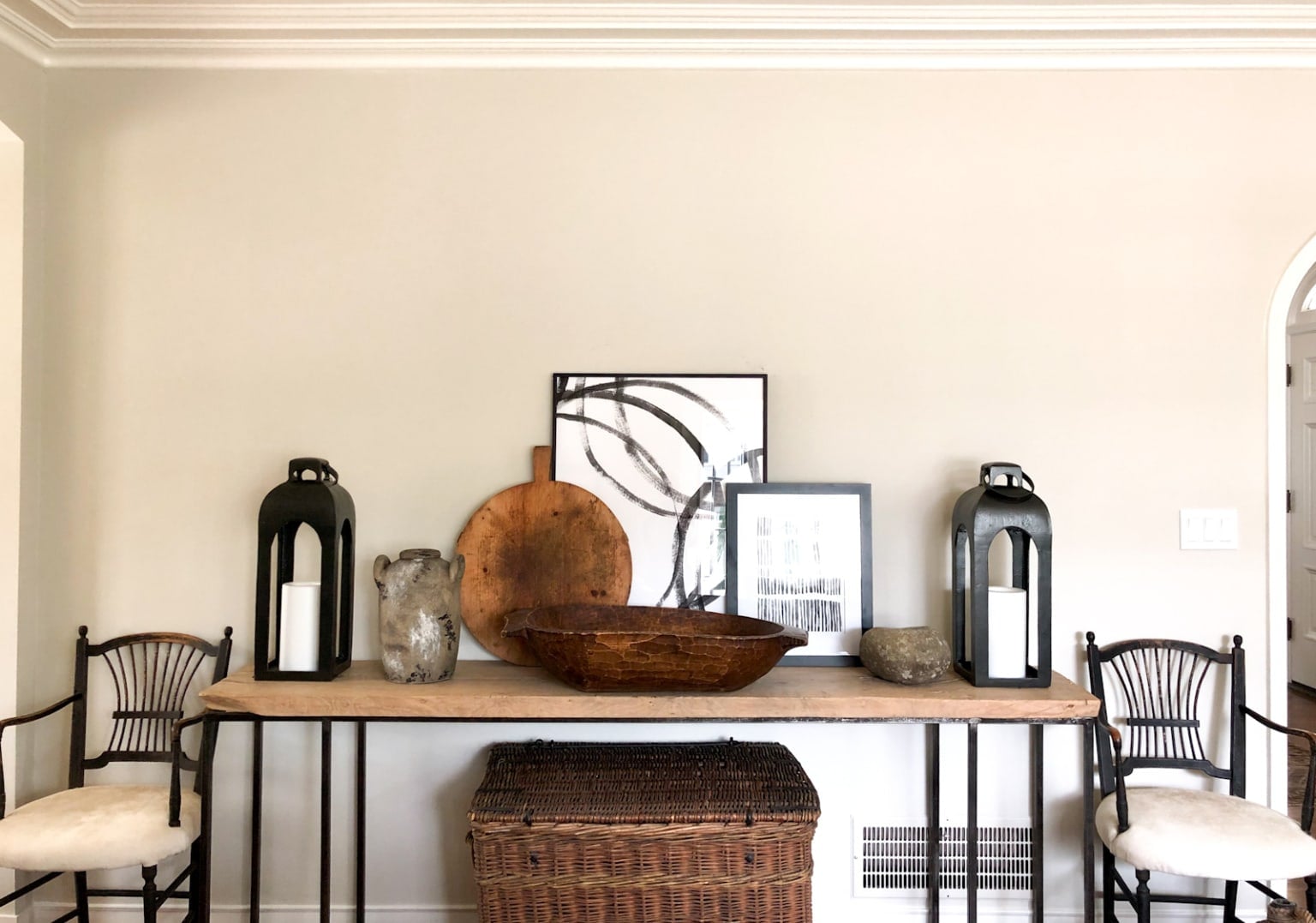 cindy hattersley designed console with modern art