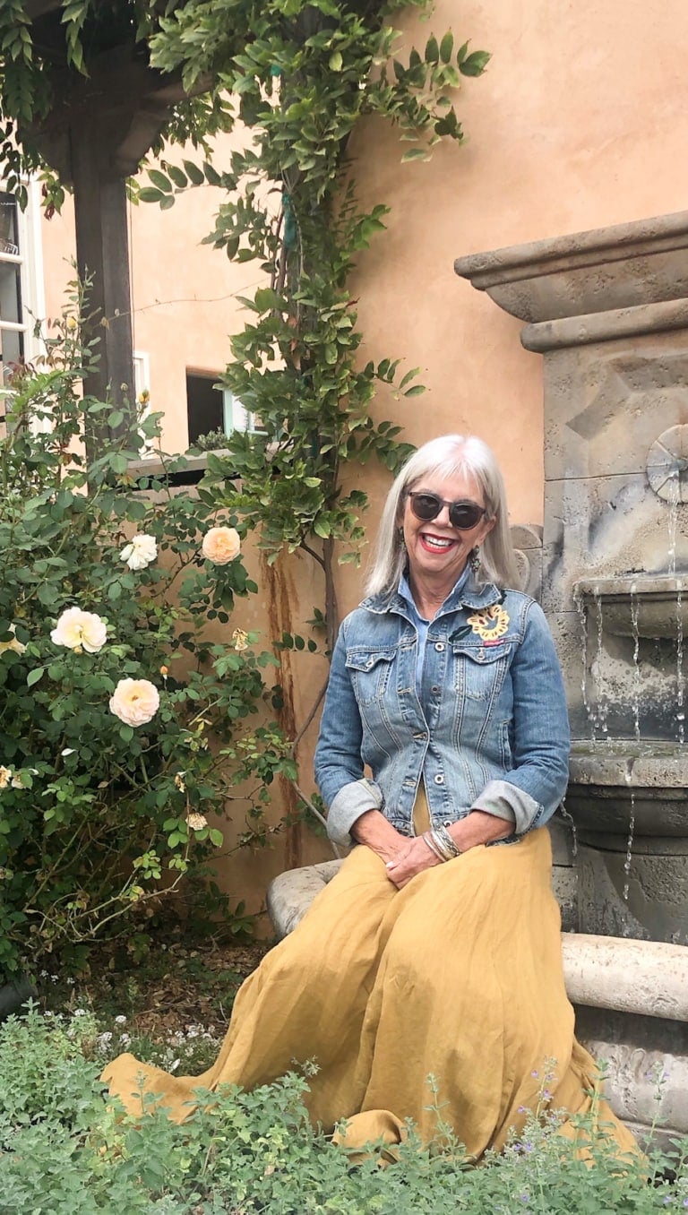 over 50 fashion blogger Cindy Hattersley in J Crew Chambray and CP Shades skirt