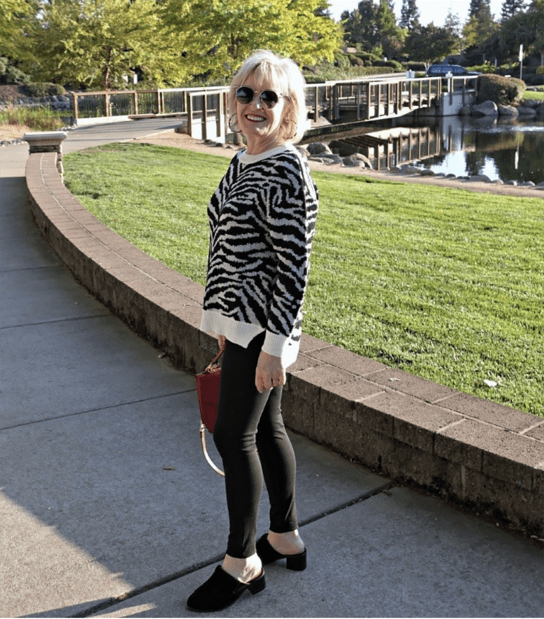 jennifer connolly for ageless style in zebra sweater