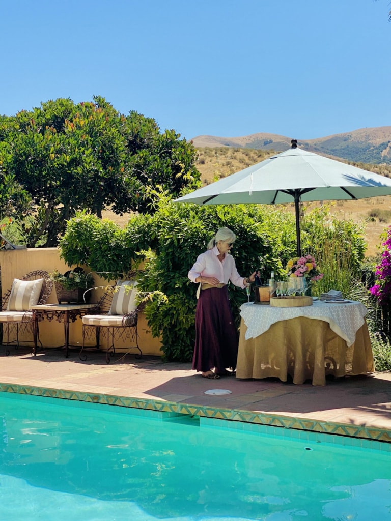 lifestyle blogger cindy hattersley at her pool