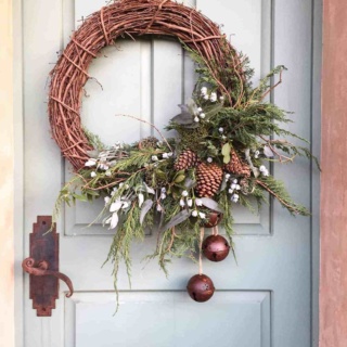 grapevine wreath with christmas touches