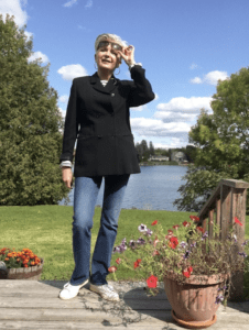 Sue Burpee in Black Blazer for Ageless Style on Cindy Hattersley's blog
