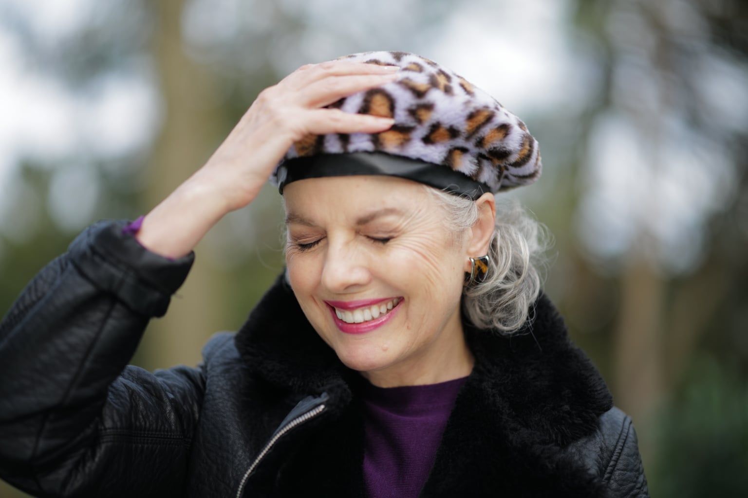 Kerry Lou in Lavender Mosaic shirt on Cindy Hattersley's blog for Ageless Style
