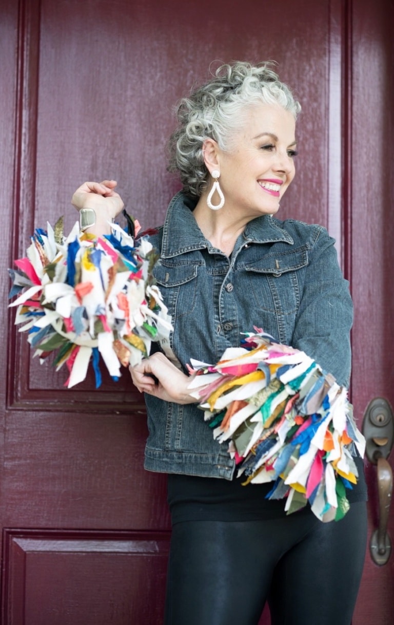 Kerry Lou in embellished jean jacket on Cindy Hattersley's blog for Ageless Style