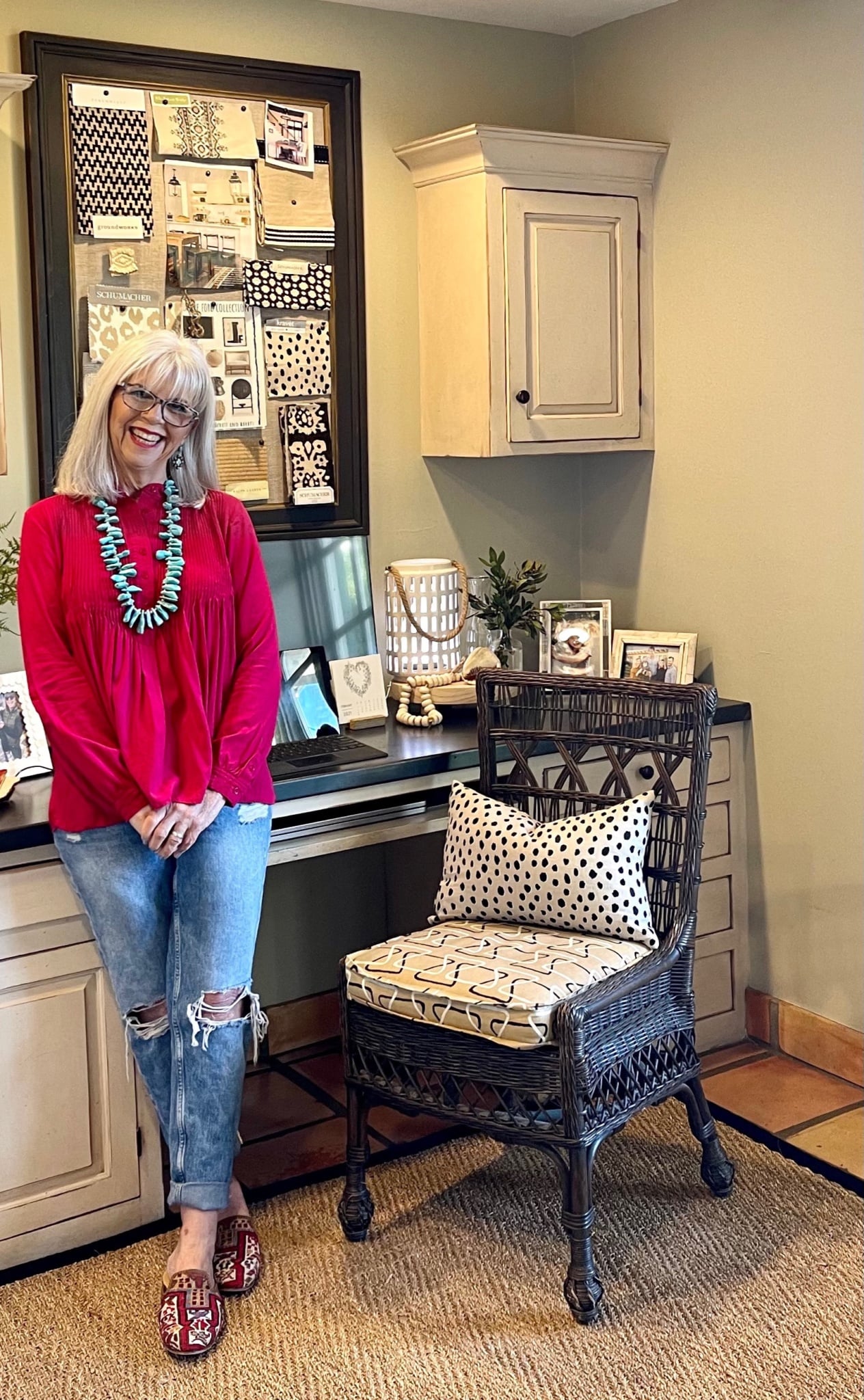 cindy hattesley in Sundance Mystic Falls shirt, turquoise jewlery and Artemis Mules