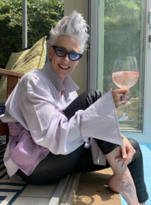 deborah darling with a glass of wine