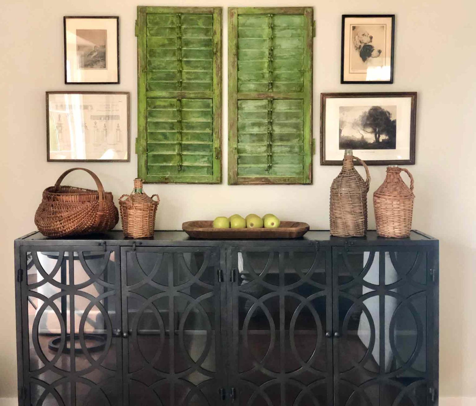 modern iron console with vintage shutters