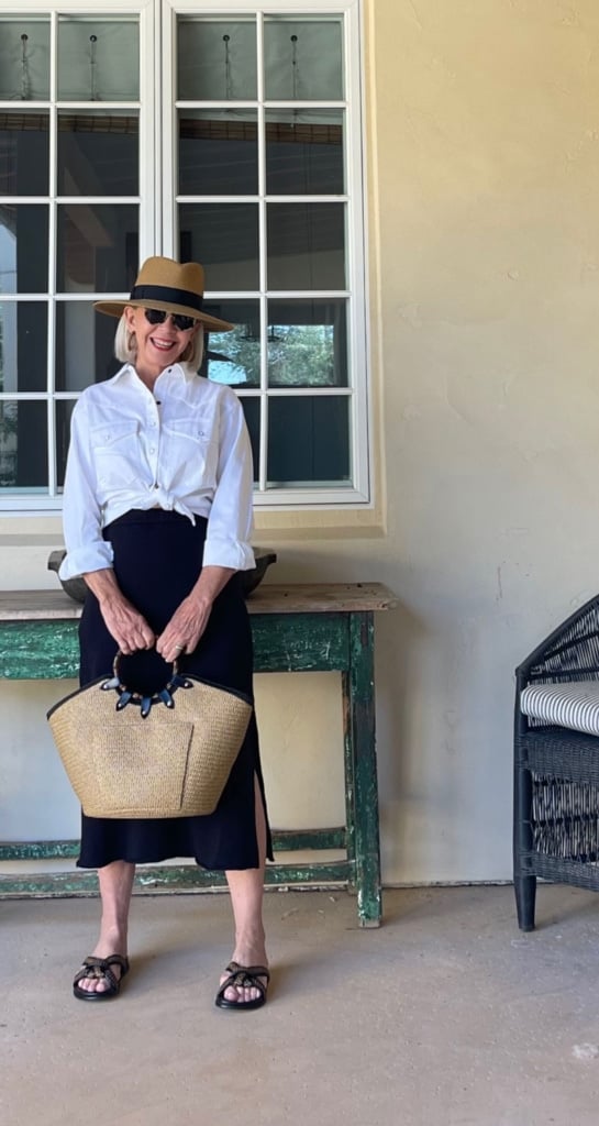 cindy hattersley wearing Eileen Fisher and Banana Republic Factory