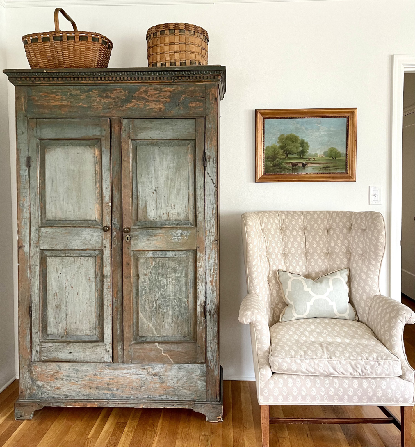 cindy hattersley's primary bedroom with antique kas