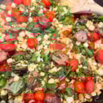 sausage, corn, basil and tomato pasta