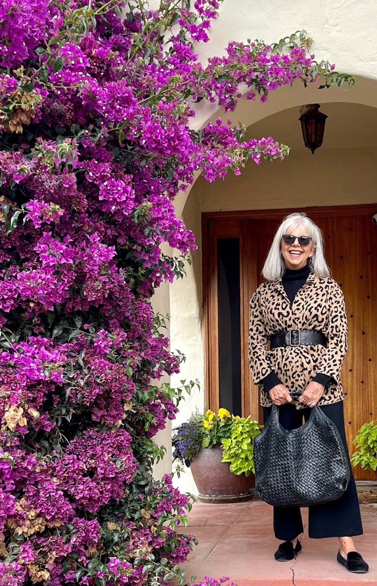 cindy hattersley wearing J Crew sweater Pants , BP Turtleneck & J Crew Leopard Jacket