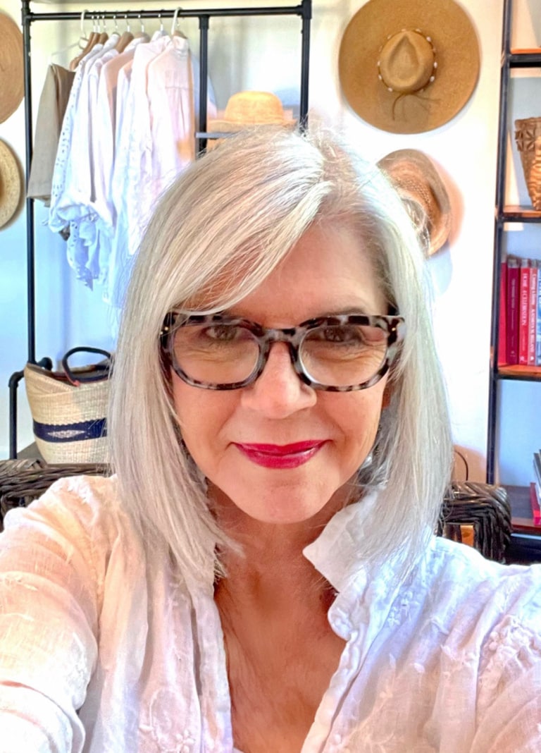 silver haired over 50 style blogger cindy hattersley