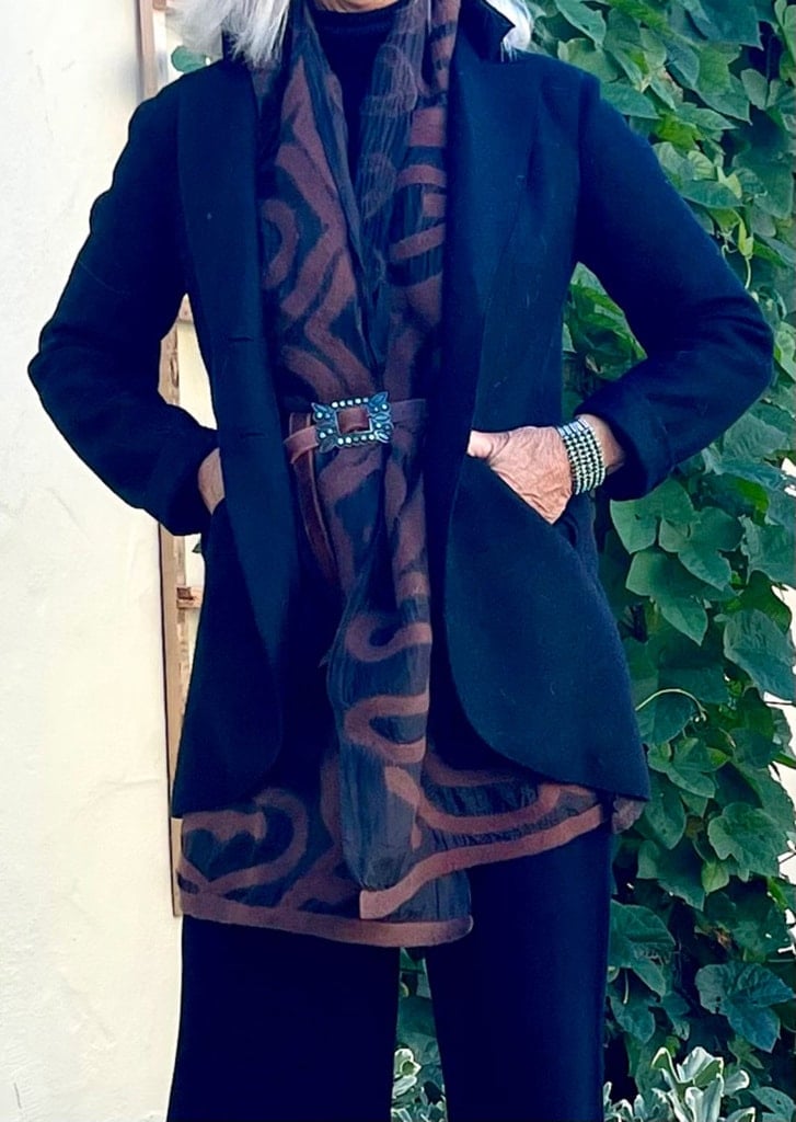 cindy-hattersley-black-blazer-look-ibu-scarf-combat-boots