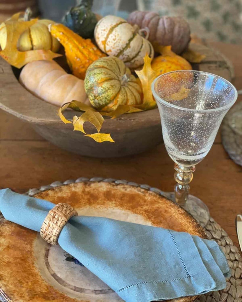 Fall banquette tablescape closeup-cindy hattersley