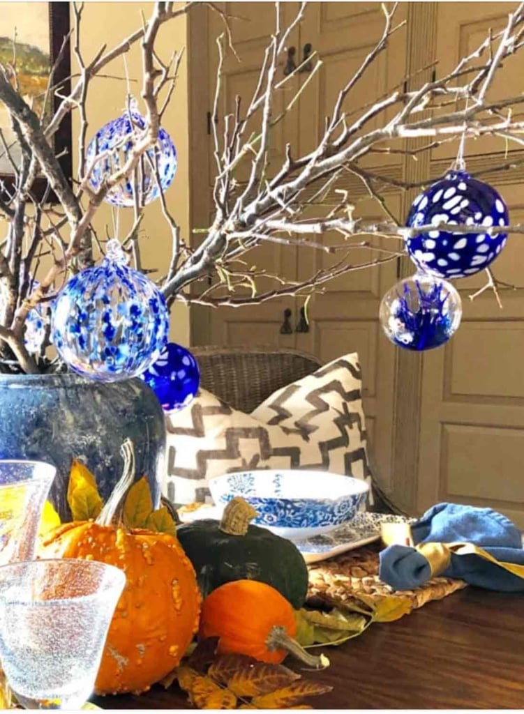 fall ornament tree tablescape