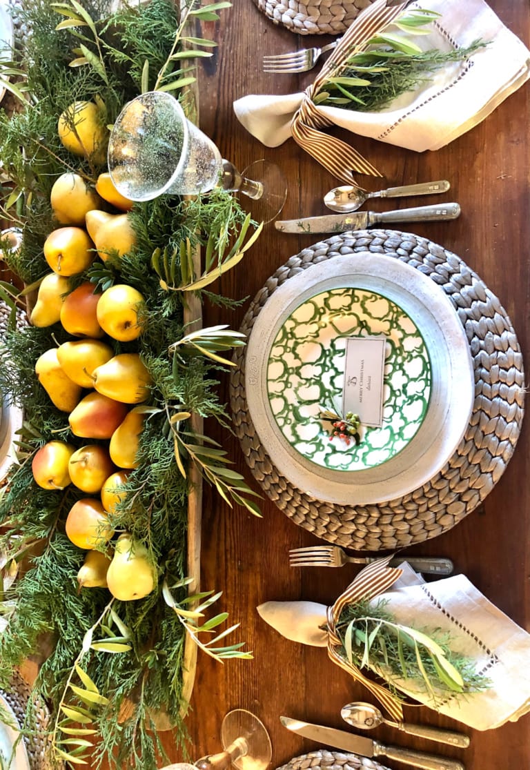 Christmas table with Tory Burch Spongeware & Pears