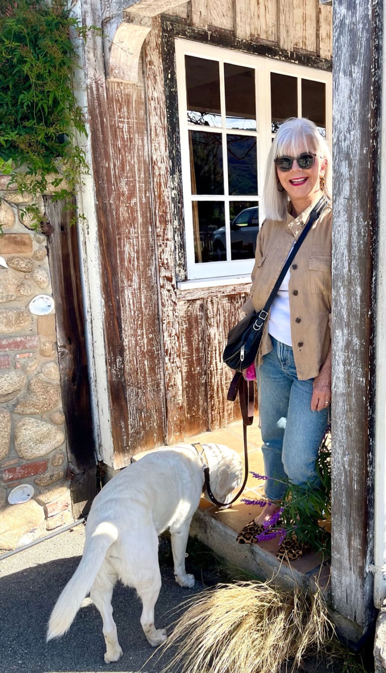 Cindy Hattersley in Leopard Mules and Cargo Jacket