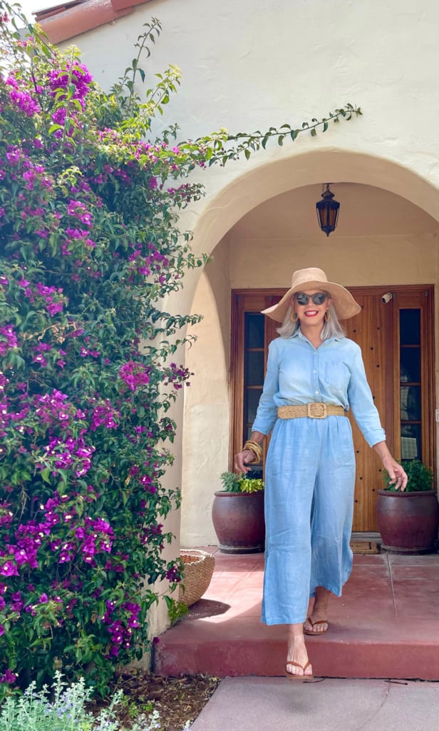 Over 50 Style Blogger Cindy Hattersley in J Crew Chambray Shirt and chambray crops
