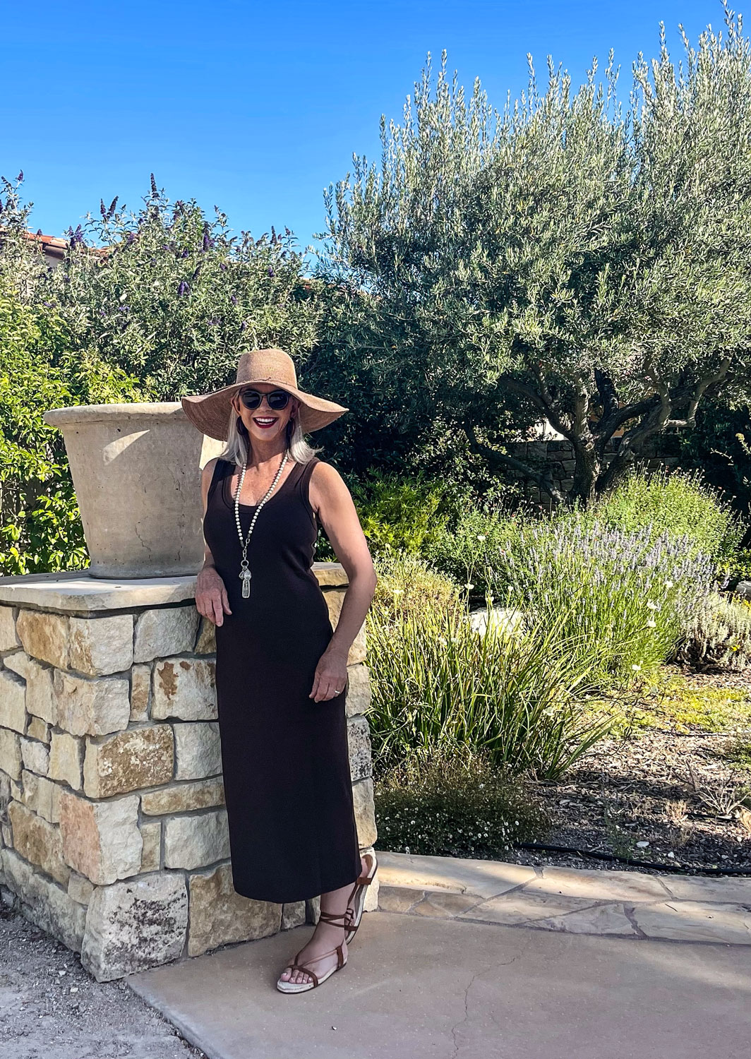 over 50 style blogger cindy hattersley in BR factory knit dress
