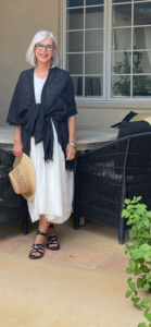 over 50 style blogger cindy hattersley in hannoh wessel dress and target wrap