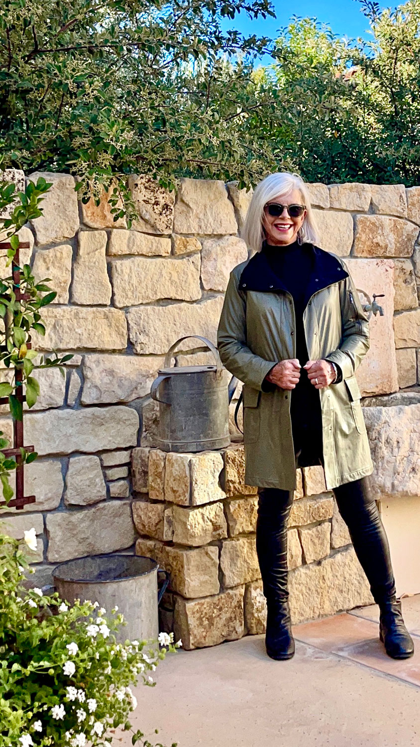 cindy hattersley in lysee jacket and faux leather leggings
