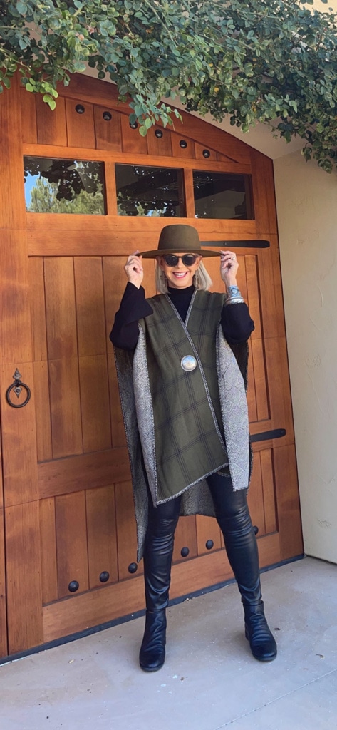 MADEWELL PONCHO ACCESSORIZED WITH NATIVE AMERICAN JEWELRY & GIGI PIP HAT