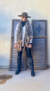 cindy hattersley-leopard-scarf-gigi-pip-hat-leather-leggings