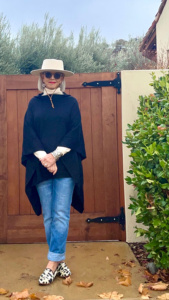 over 50 style blogger Cindy Hattersley in J Crew cashmere poncho
