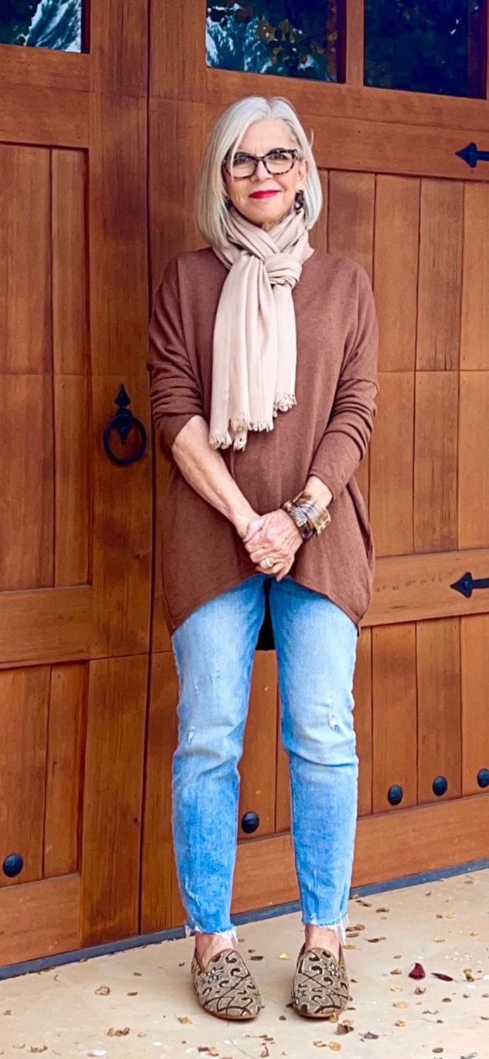 over 50 style blogger cindy hattersley in cashmere & artemis design co shoes